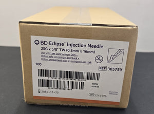 BD Eclipse Injection Needle 24G x 5/8 TW REF: 305759 Dated: 2030