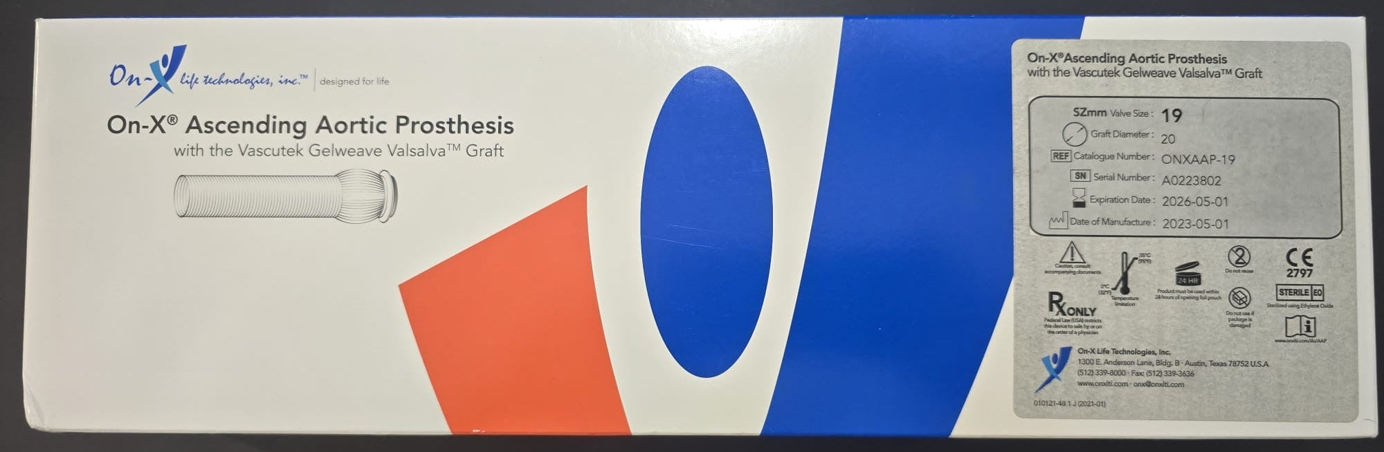 On-X Life Ascending Aortic Prosthesis with the Vascutek Gelweave Valsalva Graft REF: ONXAAP-19